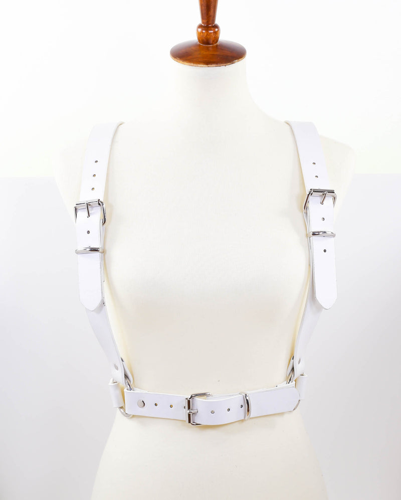 White Suspender Style Vegan Leather Harness