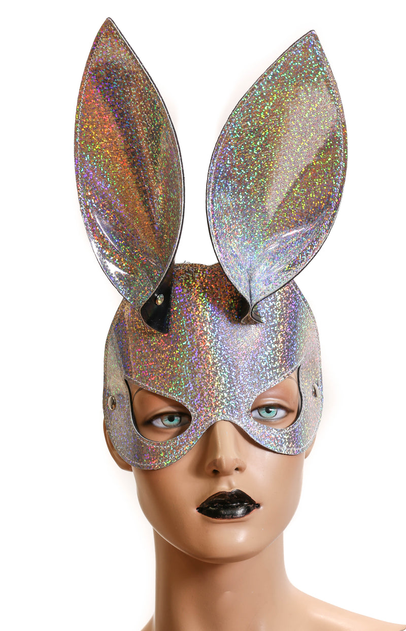 Glitter Rainbow Patent Shiny  Bunny Ears Exotic face Mask