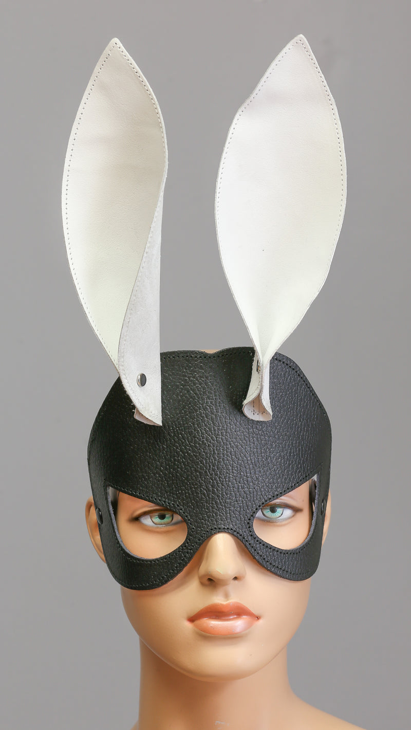 Leather White Ears Bunny Ears Exotic face Mask