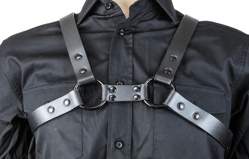 Leather Bulldog Body Harness Black Rings Snap Adjustable